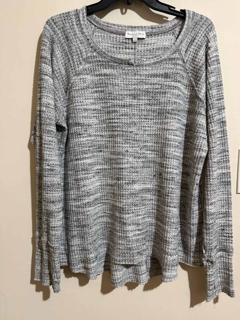 Michael Stars Heather Gray Waffle-Knit Crew Sweater